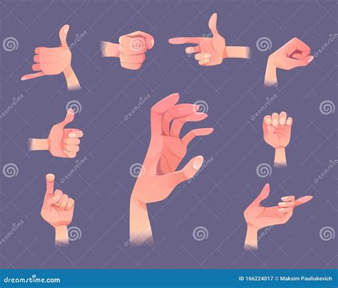 Hand Gestures In Different Positions Set Isolated Stock Vector