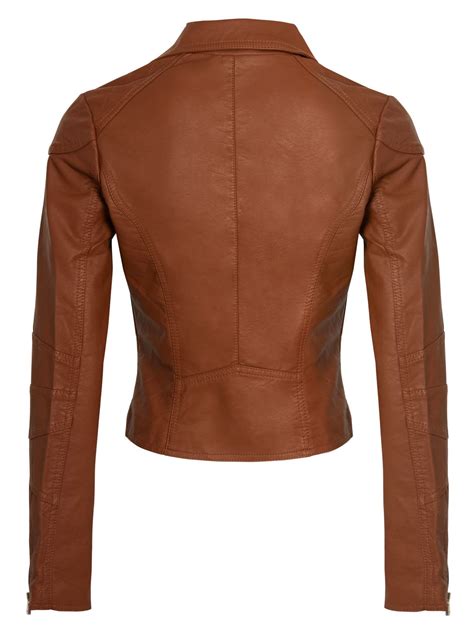 Womens Faux Leather Biker Jacket Ladies Brown Tan Coat Size 16 8 10 12 14 New Ebay