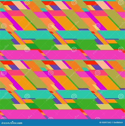 Flat Colorful Seamless Pattern With Skewed Rectangles Stock Vector