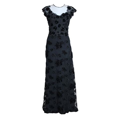 Ungaro Couture 1990s Black Appliquéd Guipere Lace Gown Evening
