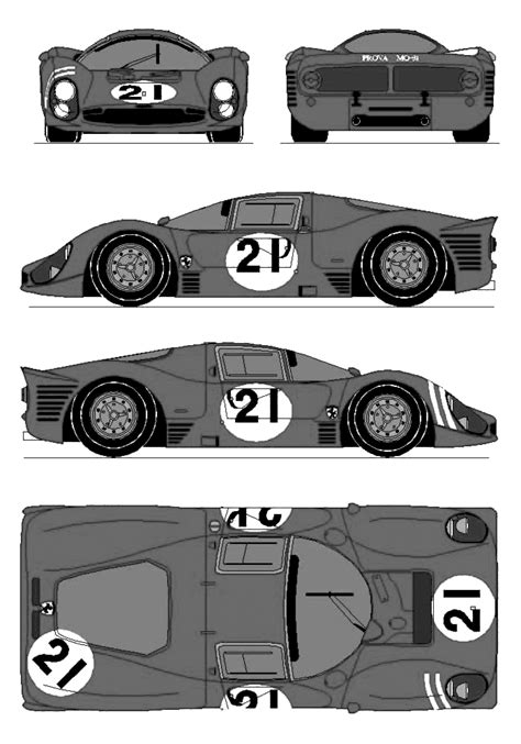 As featured in the movie ford v. 1966 Ferrari 330 P3 Le Mans Coupe blueprints free - Outlines