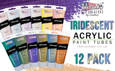 U S Art Supply Professional 12 Color Set Of Iridescent Acrylic Paint Large 75ml Tubes