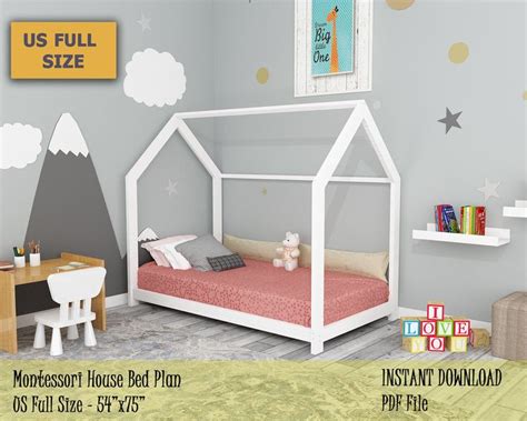 These bunk bed plans remind me of the summer camp style of bunk beds. Toddler House Bed Frame, US Full Size Montessori Bed Plan ...