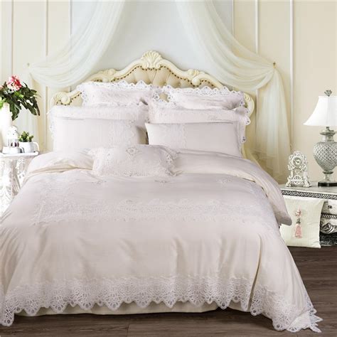 White Cream Luxury Egyptian Cotton Lace Wedding Royal Princess Bedding