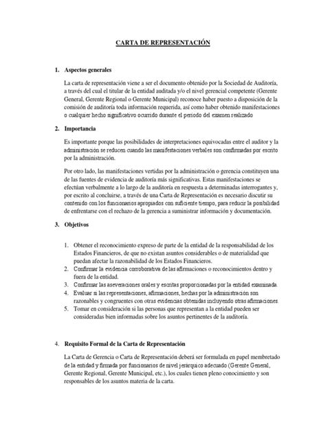 Carta De RepresentaciÓn Y Carta A La Gerencia Auditoría Financiera