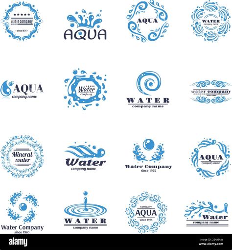 Water Company Aqua Mineral Logo Set With Blue Waves Isolated Vector