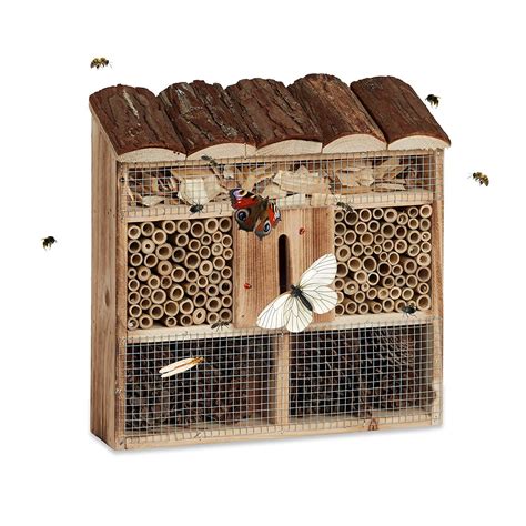 Relaxdays Hanging Insect Hotel, Bee Home, Butterfly House, Flamed Wood, HxWxD: 31 x 30.5 x 9.5 ...