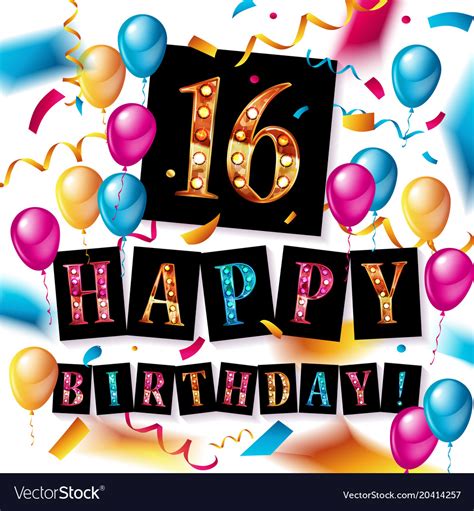 16th Birthday Celebration With Color Balloons Vector Image