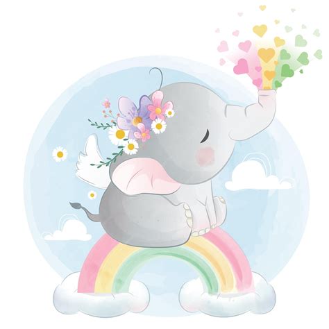 Premium Vector Baby Elephant Splashing Rainbow