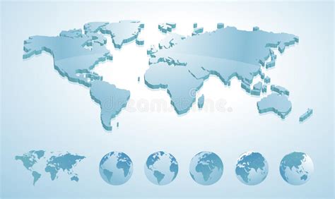 3d World Map Illustration With Earth Globes Showing All Continents