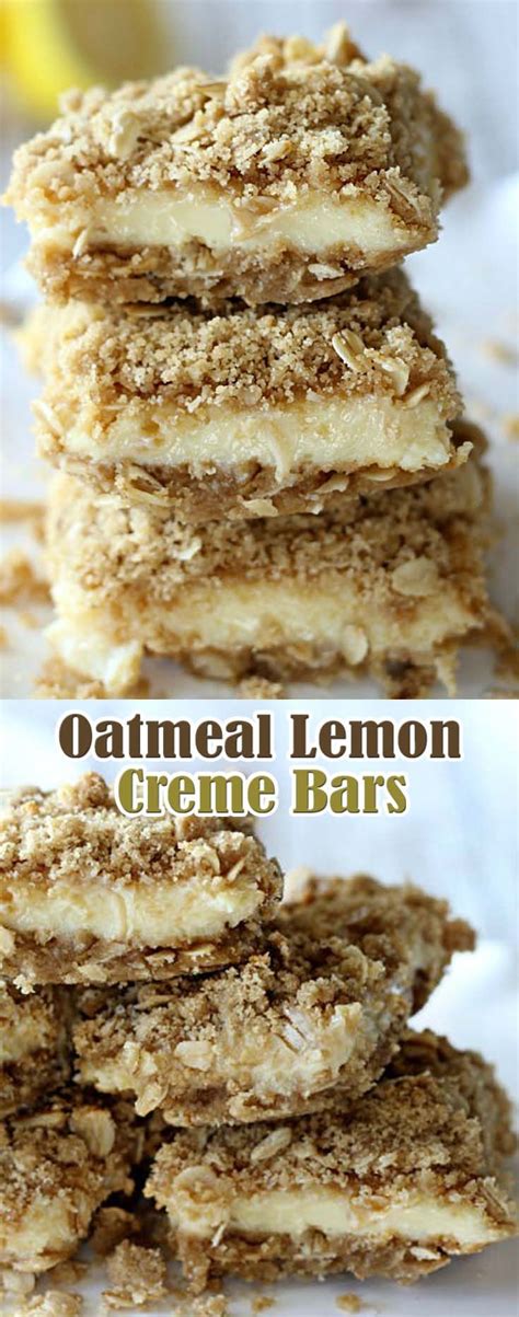Combine the flour, oats and salt; Oatmeal Lemon Creme Bars | Delicious desserts, Yummy ...