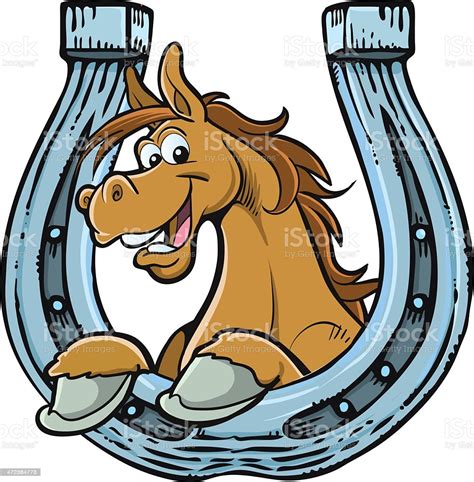 Cartoon Horse Resting On Horseshoe Stock Illustration