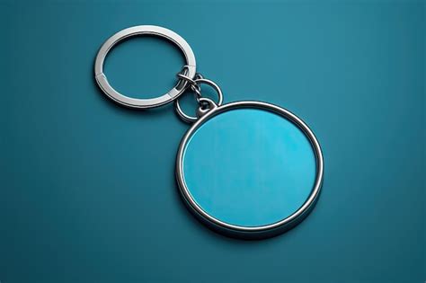 Premium Ai Image Round Metal Keychain On A Blue Background Generative Ai