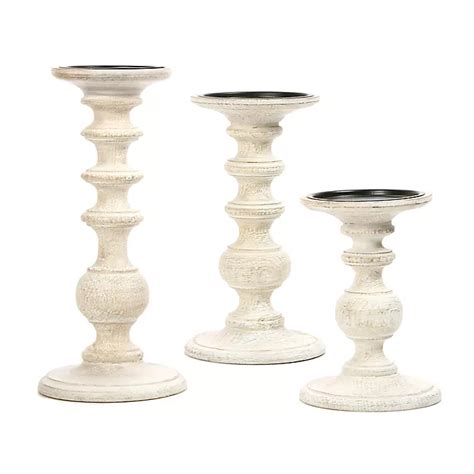 Wood Pillar Candle Holder In White Bed Bath And Beyond Canada