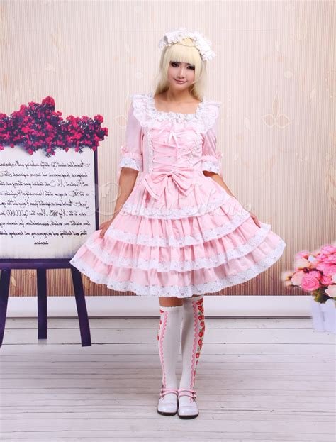 Free Shipping Cotton Pink Lace Front Ties Detachable Sleeves Sweet