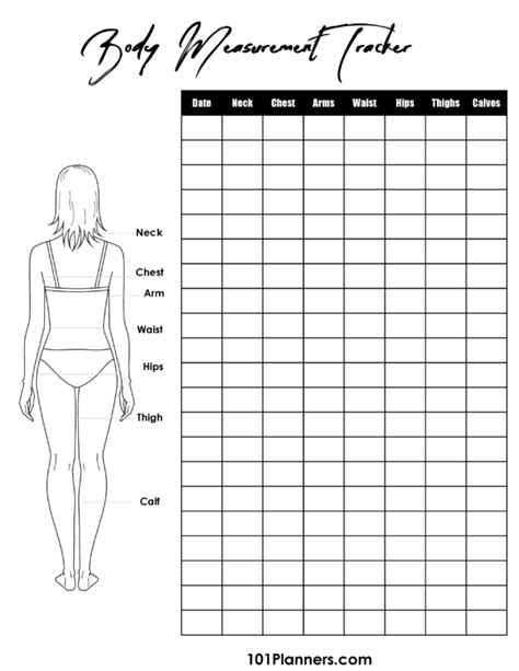 Male Body Measurement Tracker Chart