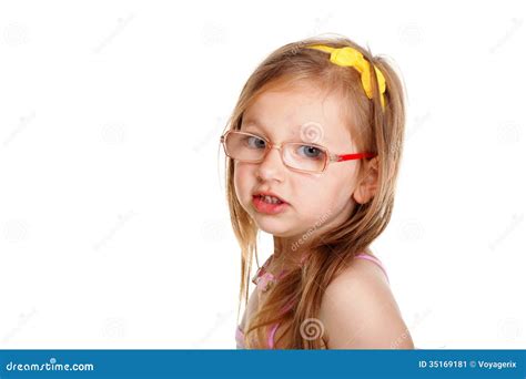 Portrait Cute Little Girl In Glasses Isolated Stock Image Image Of