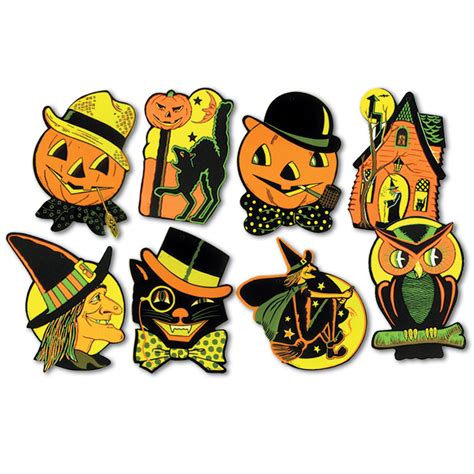 8 Retro Halloween Decorations Die Cut Cutouts Vintage Style Etsy