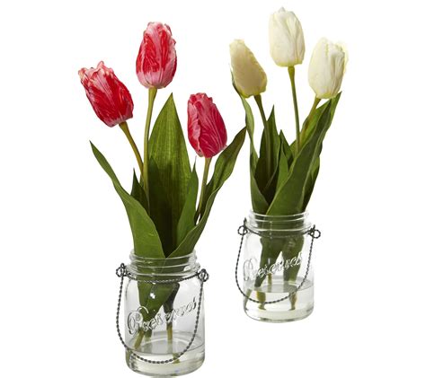 Tulip Arrangement In Jar Set Of 2 By Nearly Natural