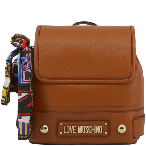 Love Moschino Brown Faux Leather Scarf Backpack Moschino The Luxury