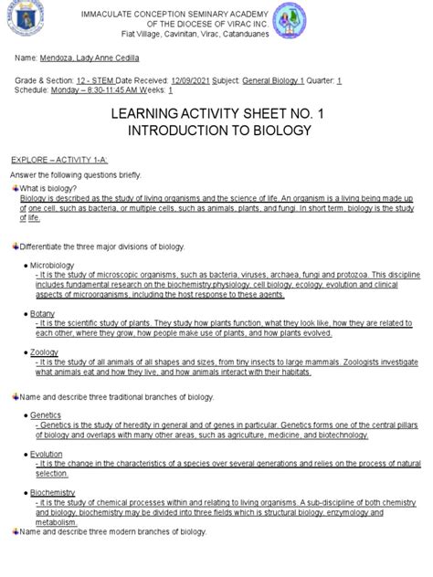 learning activity sheet no 1 introduction to biology pdf biology hypothesis