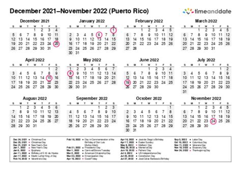 Calendario 2021 Puerto Rico Para Imprimir