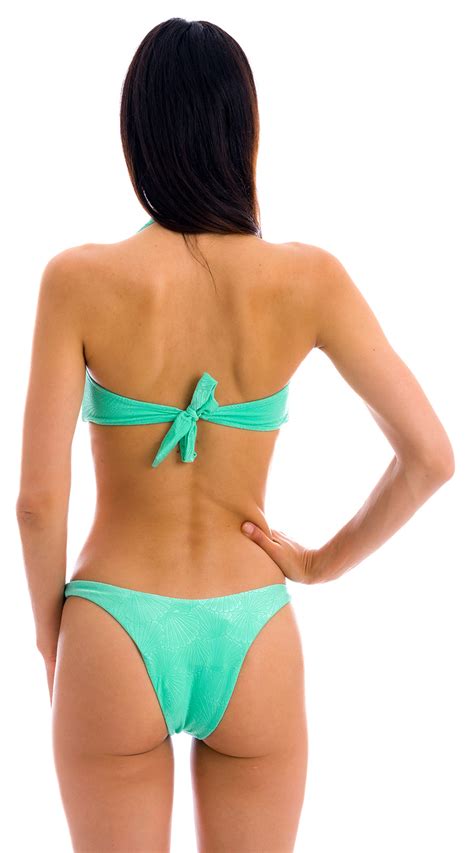 Sea Green Bandeau Bikini With Shell Pattern Set Atlantis Bandeau Pli High Leg Rio De Sol