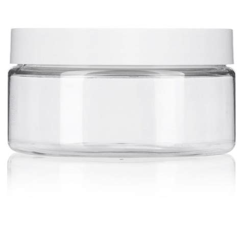 Plastic Low Profile Jar In Clear With White Foam Lined Lid 8 Oz 240 Ml