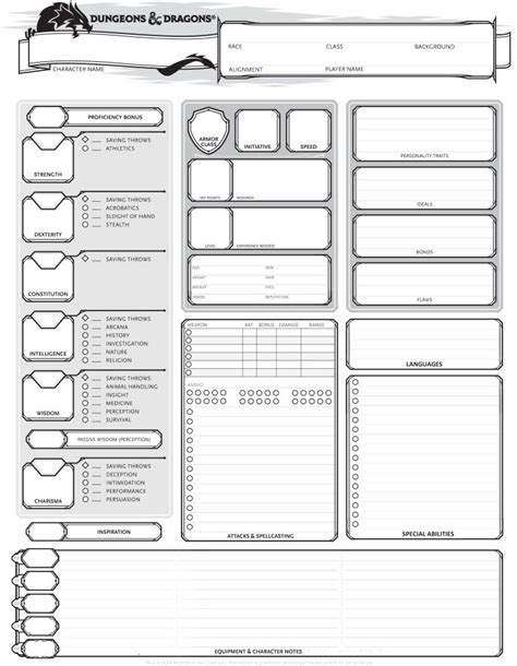 E Character Sheets Printable