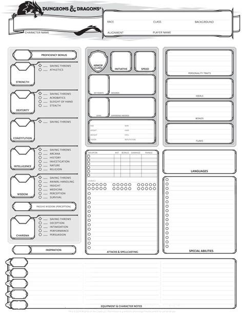 Dungeons And Dragons 5th Edition Character Sheet Rpg