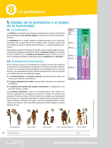 1º Eso Prehistoria Apuntes Área Fotocopiable Área Fotocopiable 206