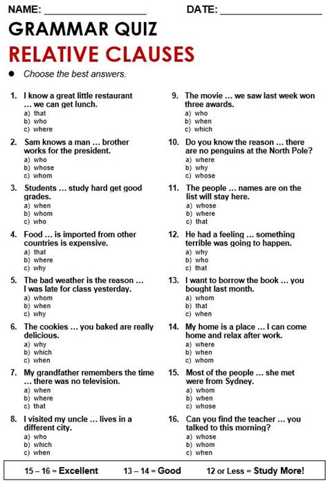 Defining And Non Defining Relative Clauses Worksheets Order