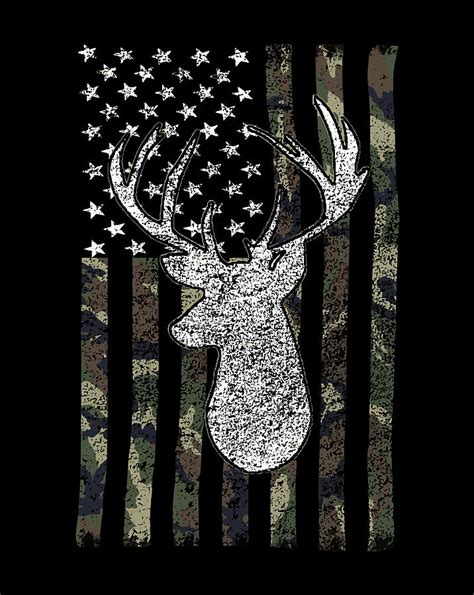 Whitetail Buck Deer Hunting American Camouflage Usa Flag Digital Art By