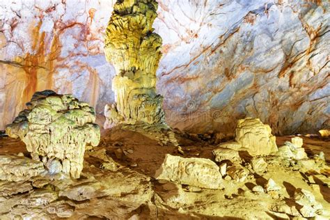 Amazing Stalagmites Inside Paradise Cave Thien Duong Cave Stock Photo