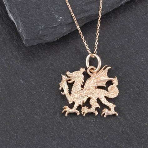 Solid 9ct Rose Gold Welsh Dragon Pendantnecklace By Simon Kemp