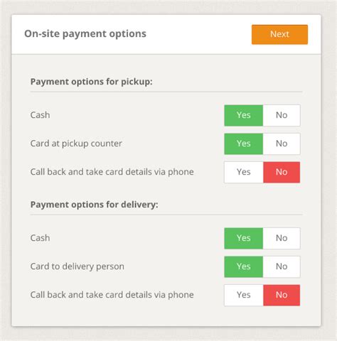 Check spelling or type a new query. On-site Payment Methods - Cash or Card for Online Food Orders