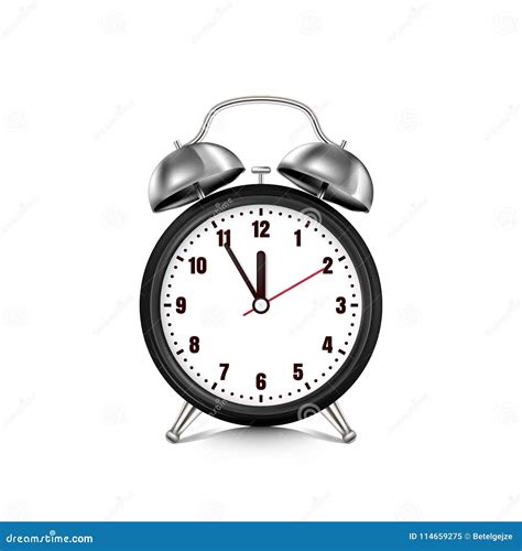 Vector Realistic 3d Illustration of Black Alarm Clock, Isolated on