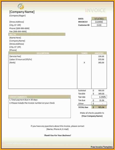 Free Invoice Template Excel Of Invoice Template In Excel Free Download