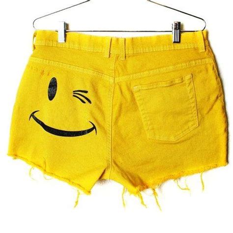 Yellow Shorts With Smiley Face Shorts Denim Shorts Yellow Shorts