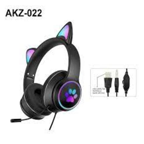 Akz022 Cat Ear Gaming Headphones With Led Light Stereo Game Music