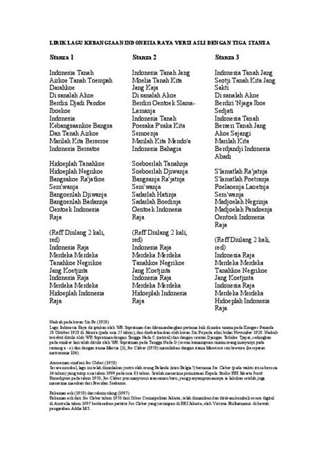Lagu indonesia raya pertama kali dipublikasikan oleh wr. (DOC) LIRIK LAGU KEBANGSAAN INDONESIA RAYA VERSI ASLI ...