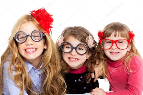 Nerd Children Girl Group With Funny Glasses Stock Photo By ©lunamarina