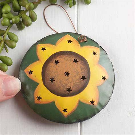 Rustic Tin Punched Sunflower Ornament Christmas Ornaments Christmas
