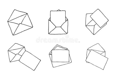 Mail Icons Collection Open Envelopes Email Symbol Sketch Letter Set