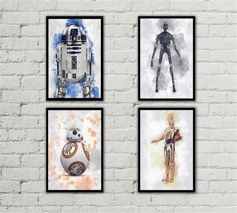 Star Wars Droids Set R2 D2 Bb 8 K 2so C 3po Star Wars Etsy Star Wars Prints Wall Art Prints