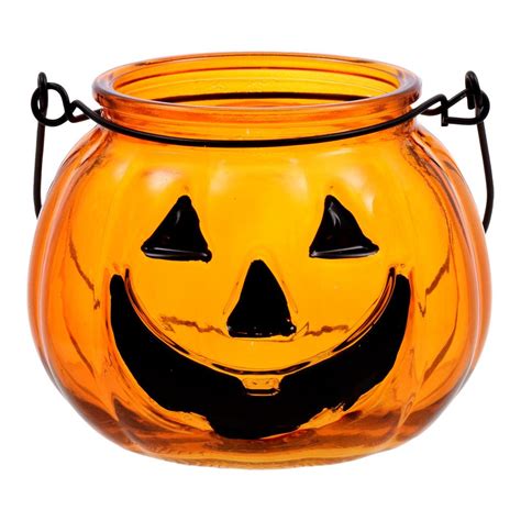 Jack O Lantern Pumpkin Glass Candle Holder Tea Light Halloween Home
