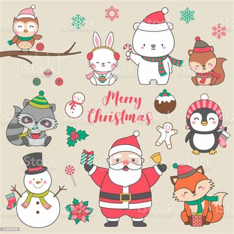 So put on your ugliest christmas sweaters, get some christmas makeup, and bring on the holidays with christmas clipart! Set Of Cute Cartoon Christmas Characters Stock ...