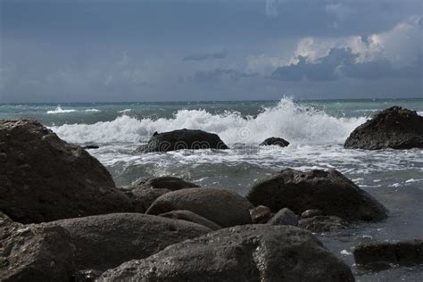 Sea Waves At The Rocky Shore Stock Image Image Of Rocks Black