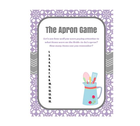 Purple Apron Game Bridal Shower Game Magical Printable