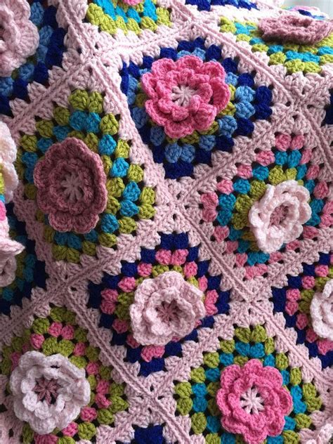 Crochet Flower Granny Square Blanket Afghan With English Countryside